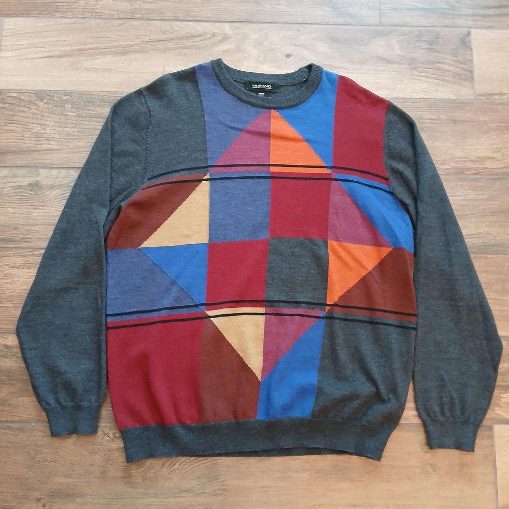 Vintage Murano Sweater Mens‎ Large Grey Merino Wool Crew neck Pullover 90s Y2K